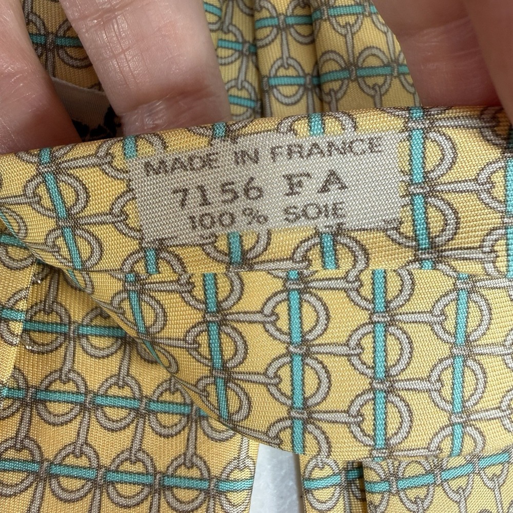 Vtg Hermès Silk Mens Neck Tie Equestrian Chain Link Stirrup Pattern Made France - Picture 7 of 7